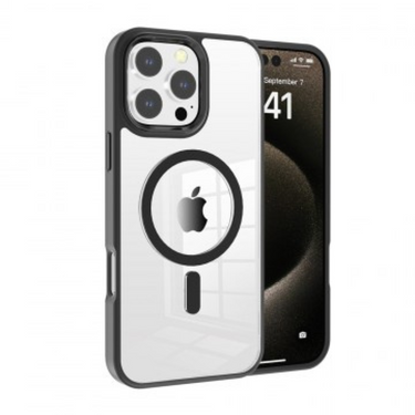 iPhone 16 Pro Compatible Case Cover With Transparent Magnetic Metal Camera Lens And Compatible With Magsafe Technology - Black